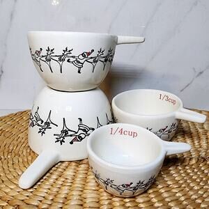 NEW! Arlington Designs Holiday Dancing Santa and Reindeer Ceramic Measuring Cups
